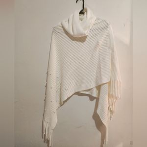 White Poncho with pearl detail